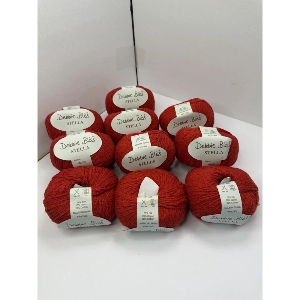 10 Skeins Debbie Bliss Stella Red Silk Rayon Cotton